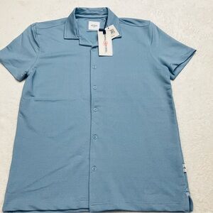 NWT ARTFUL REBEL Thick Sky Blue Casual Button Down Short Sleeve Shirt Mens Small
